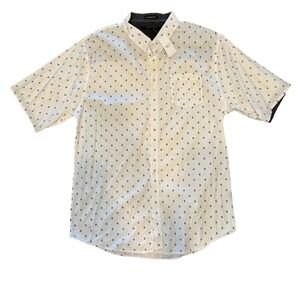 Rue21‎ Button Up Shirt Men's XXL White Aztec All Over Print Short Sleeve Cotton